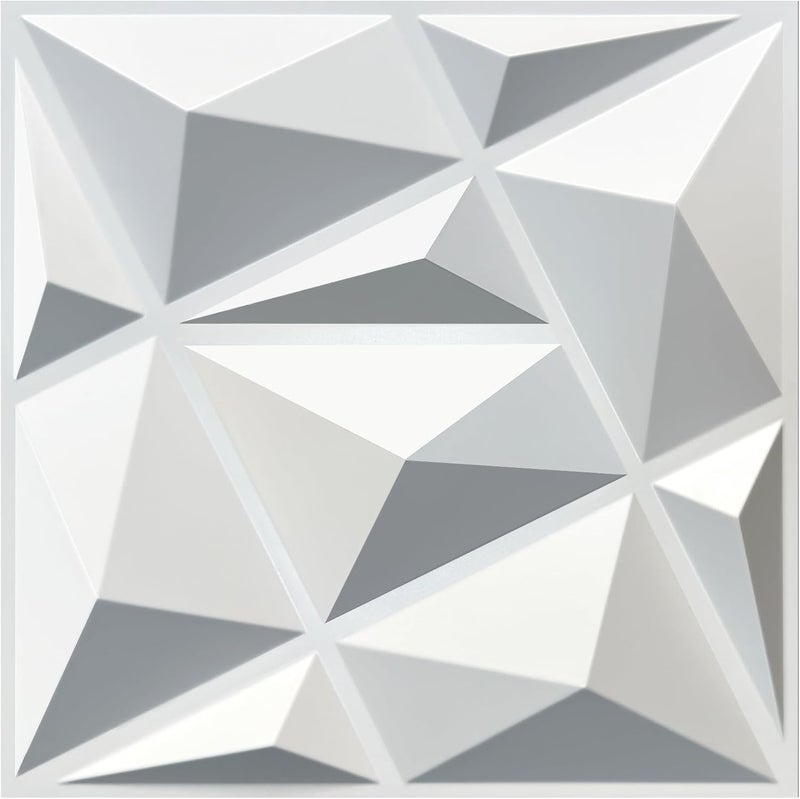 MIX3D 33 Pack 3D Wall Panels, Modern Diamond Textured Design for Interior Wall Decor in Living Room Bedroom Game Room Office Hotel, White, 12'' x 12'' Cover 32 Sq. Ft - Image 1
